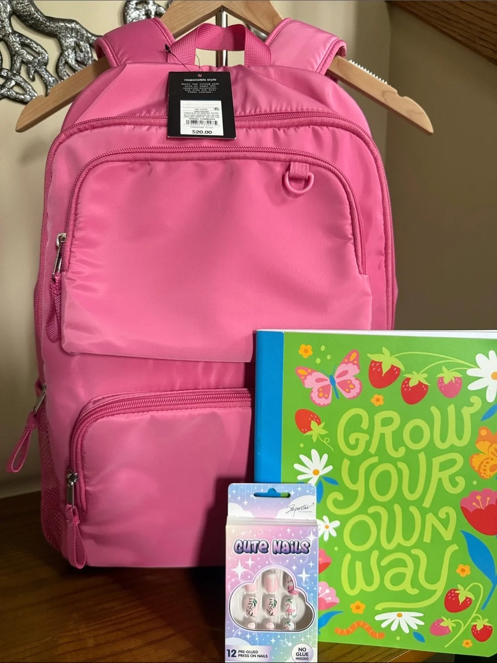 Pink Kids Backpack – Bright Pink School Bag, notebook and no glue flamingo nails